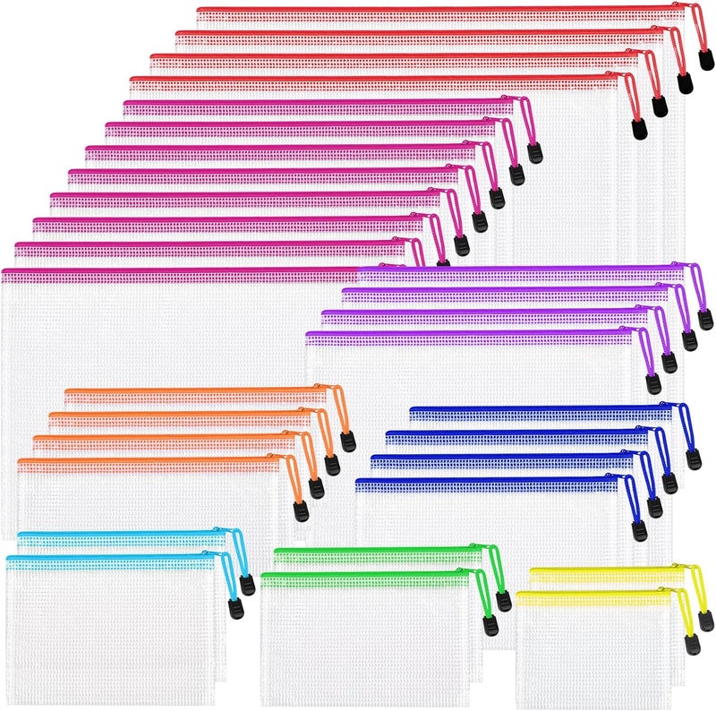 PAPEJOON 30pcs Mesh Zipper Pouch Bags, 8 Sizes Plastic Zippered Storage Bags for Organizing, Clear Pouches with Zipper, Waterproof Mesh Pouch for Office School Supplies, Home Organize, Travel Storage - Image 1